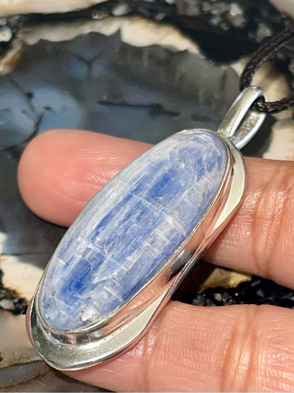 Petite Oval Blue Silver Kyanite Pendant 2 1/2”